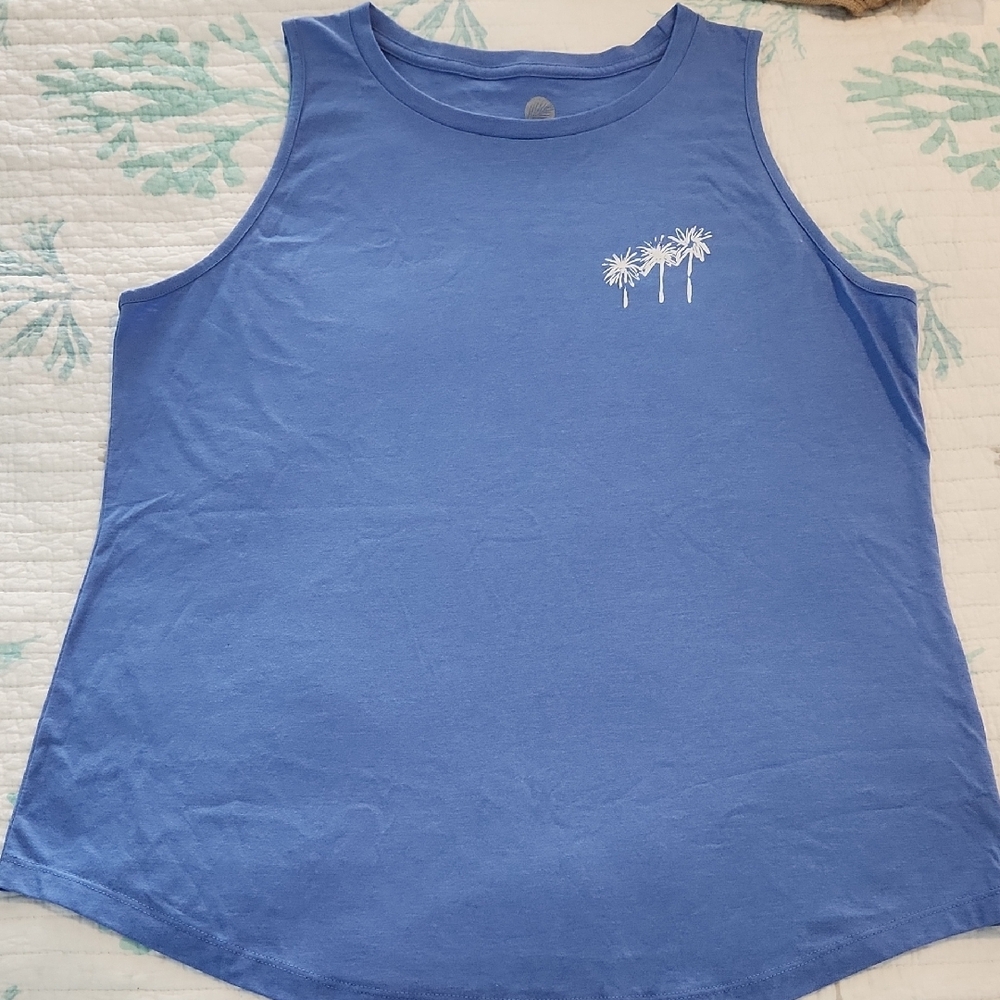 Blue Tank Top with Palm Tree Design